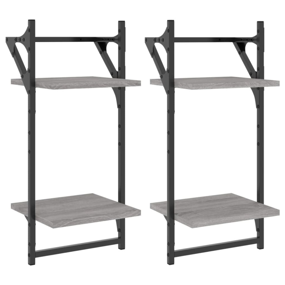 (grey sonoma, 30 x 25 x 65 cm) vidaXL 3-Tier Wall Shelves with Bars Wall Mounted Shelf Floating Shelf 2 pcs