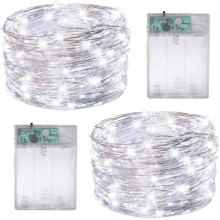 (100 LEDs, Silver Wire - White) 2 x Christmas LED Lights White Warm White Gold Silver Wire Battery Operated