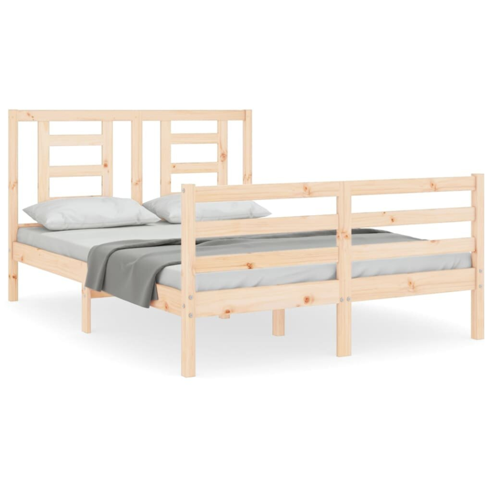 vidaXL Bed Frame Bed Base with Headboard Platform Bed 140x190 cm Solid Wood