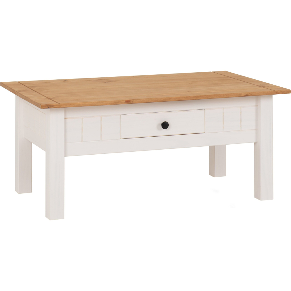 Seconique Panama 1 Drawer Coffee Table In White And Natural Wax Finish