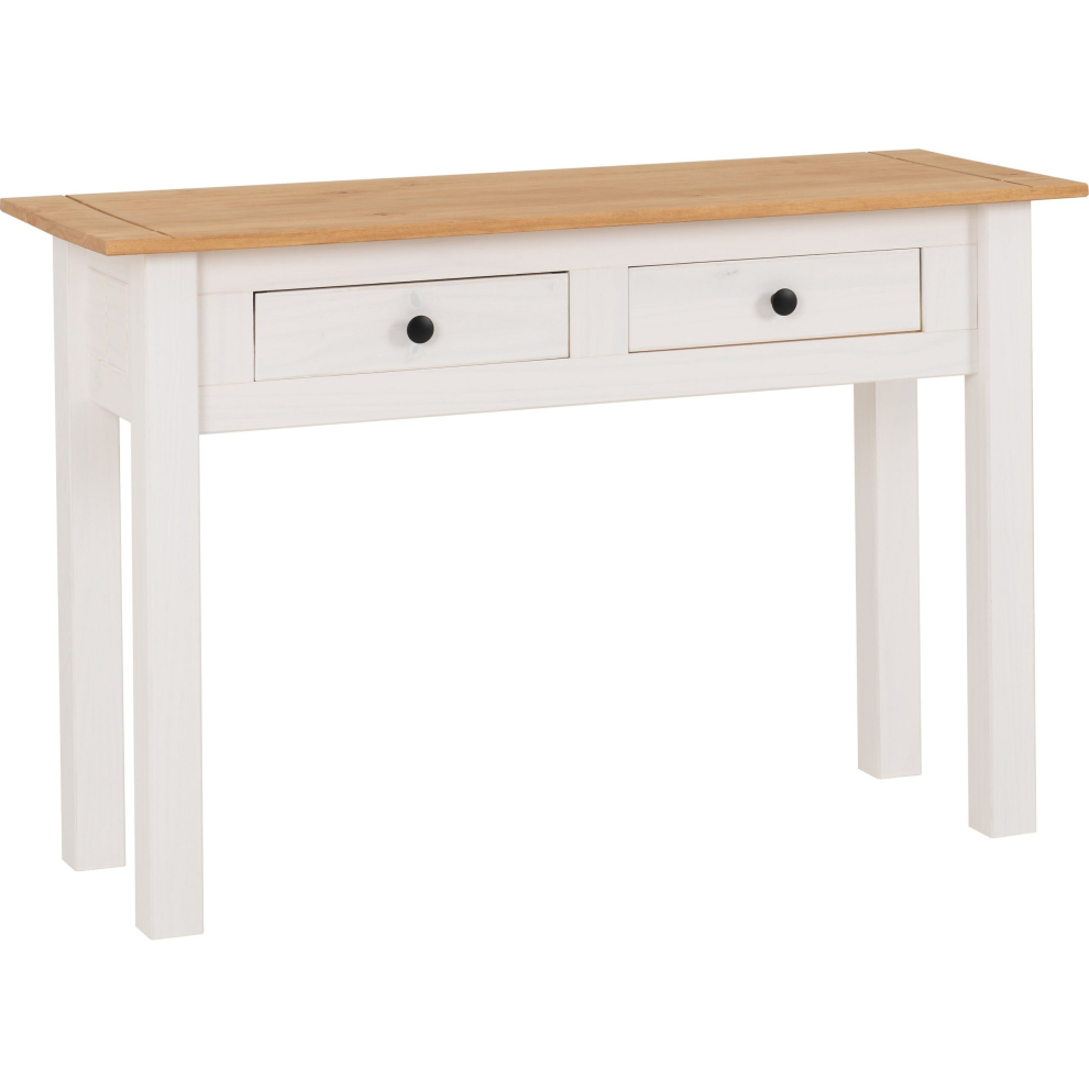 Panama 2 Drawer Console Table in White and Natural Wax Finish