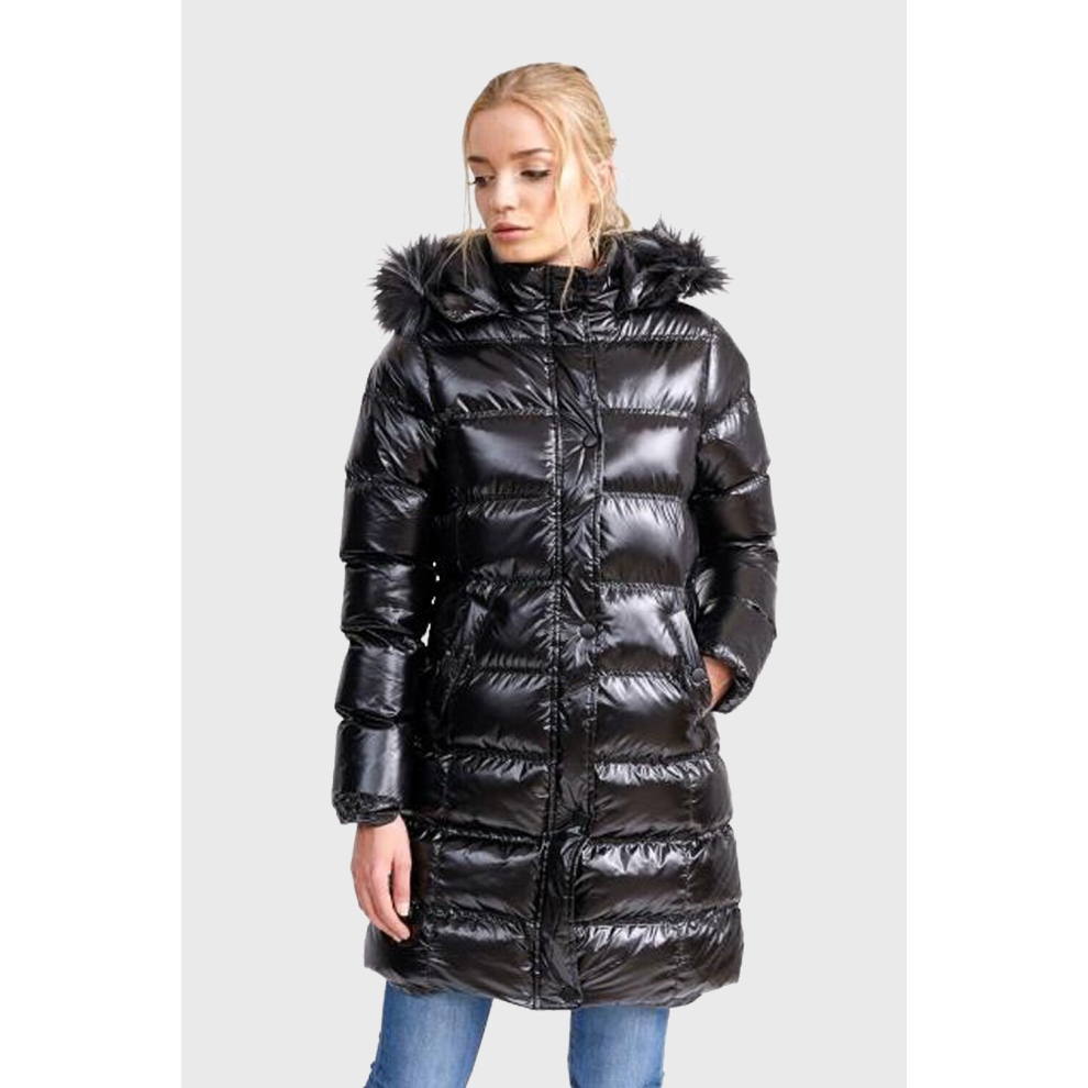 (UK 14) BRAVE SOUL Monroelong high shine longline coat in black