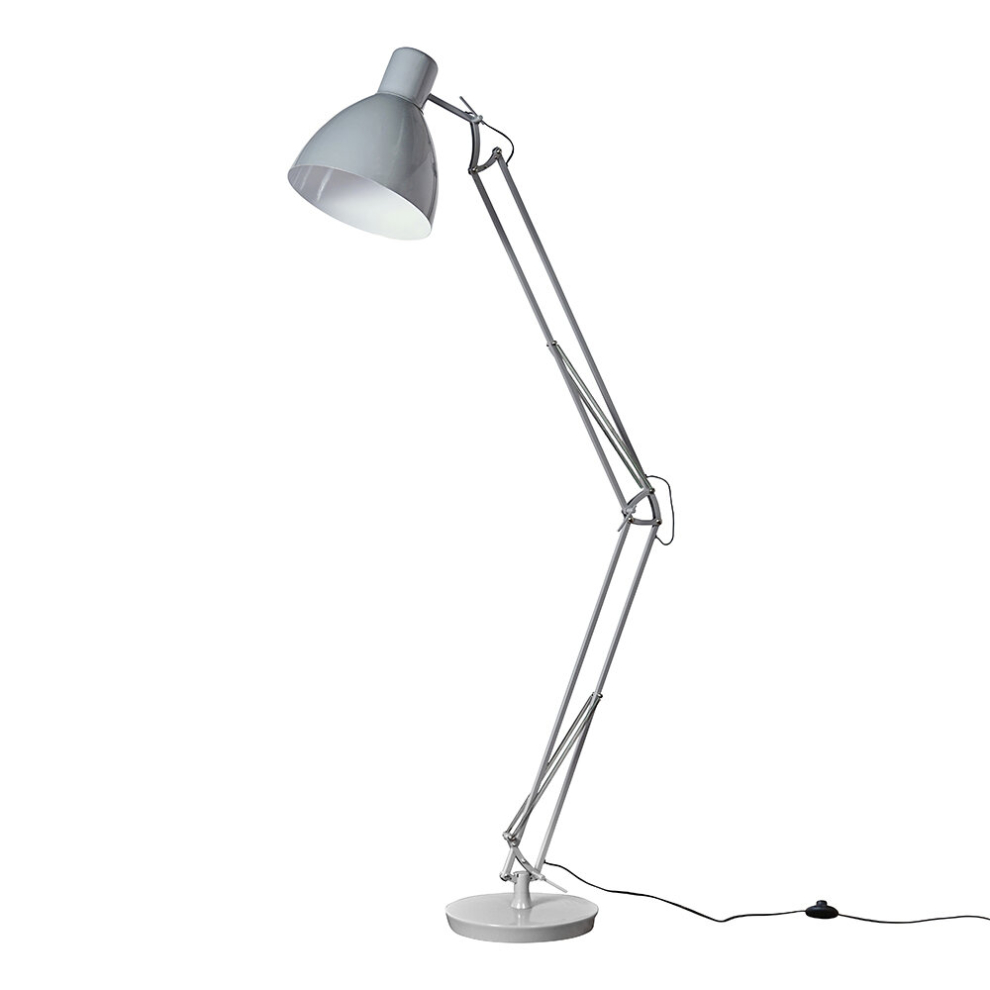 Large Modern Angled Design Floor Lamp in a Cool Grey Finish - Complete with a 6W LED Bulb [3000K Warm White]