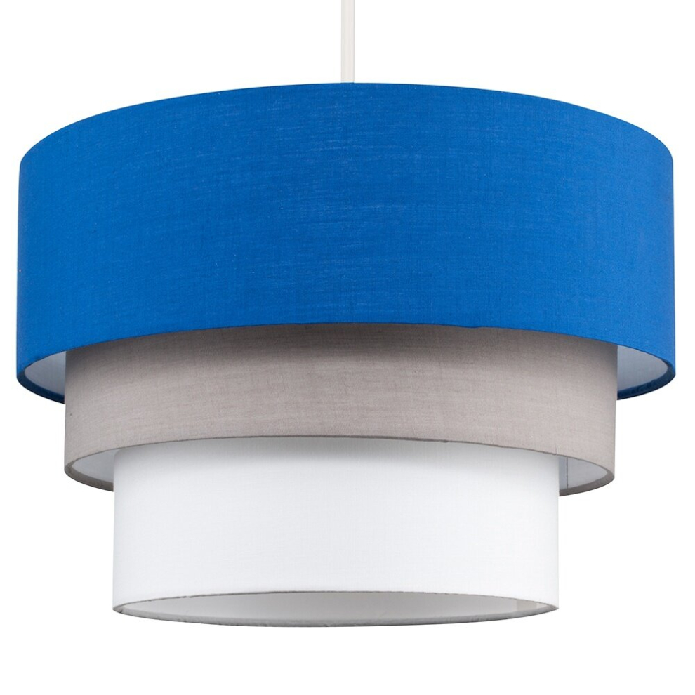 Round Modern 3 Tier Fabric Ceiling Pendant Lamp Light Shade in Blue- Complete with a 10w LED Bulb