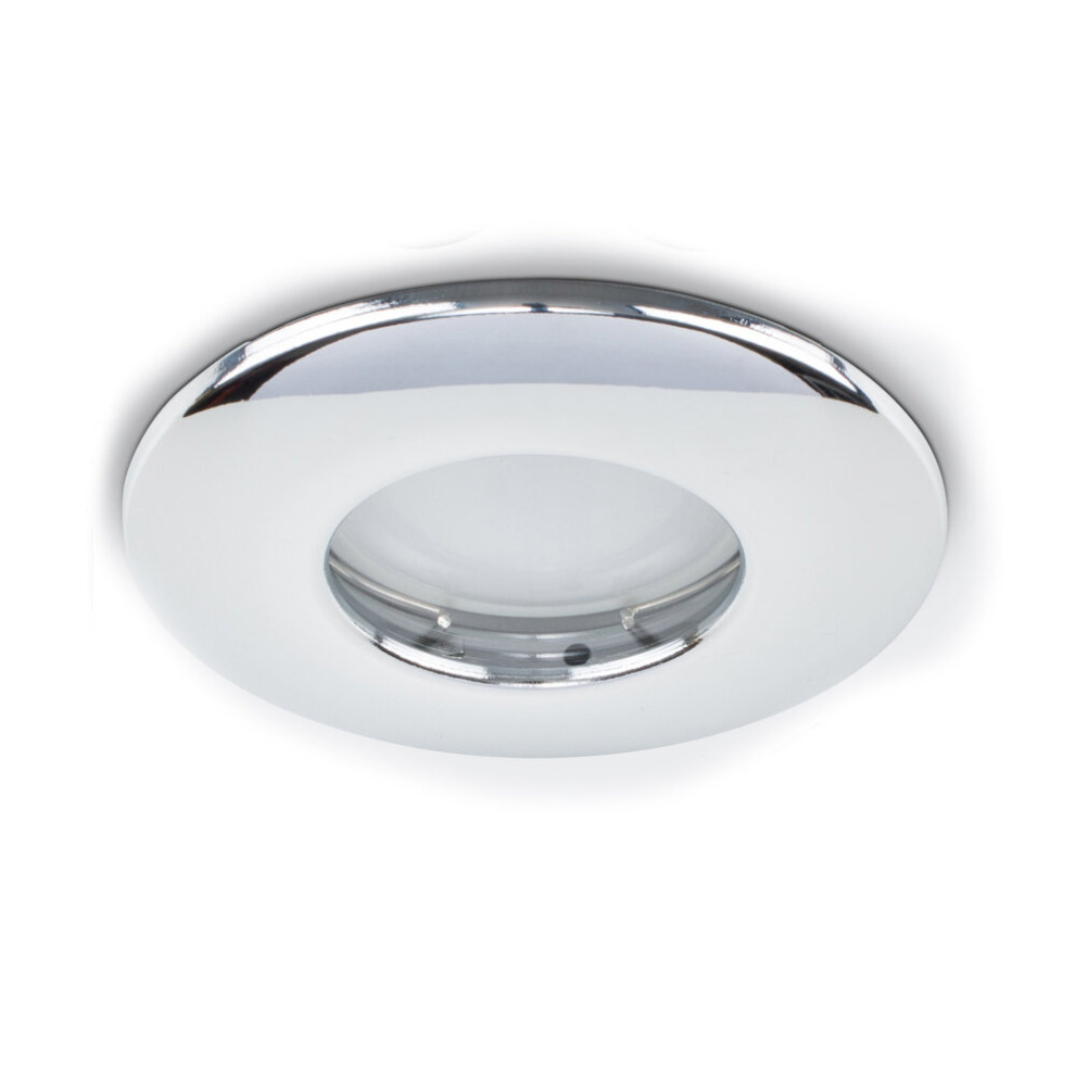 Pack of 4 Fire Rated Bathroom/Shower IP65 Polished Chrome Domed Ceiling Downlights - Complete with 5w LED Bulbs [6500K Cool White]