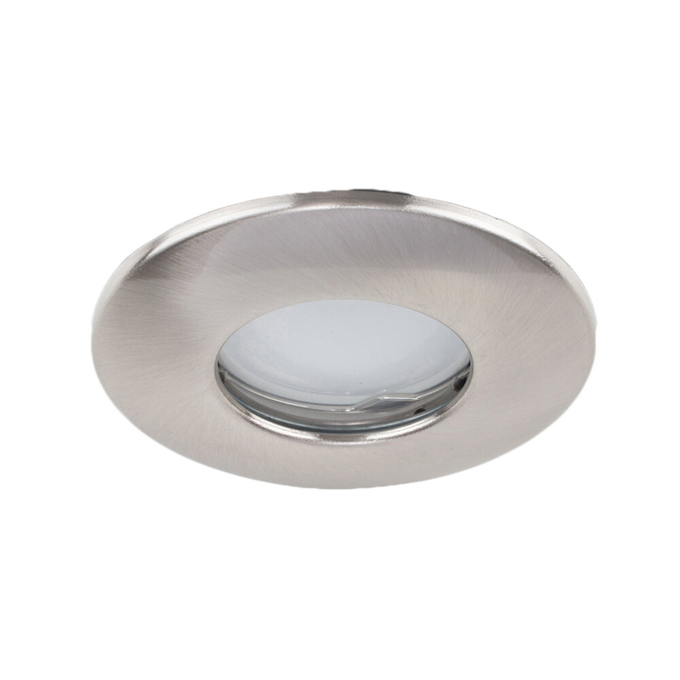 Pack of 4 Fire Rated Bathroom/Shower IP65 Brushed Chrome Domed Ceiling Downlights - Complete with 5w LED Bulbs [6500K Cool White]