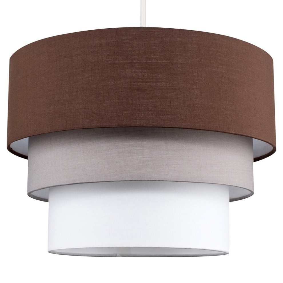 Round Modern 3 Tier Fabric Ceiling Pendant Lamp Light Shade in Brown- Complete with a 10w LED Bulb