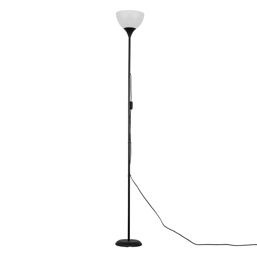 Modern Gloss Black Uplighter Floor Lamp with a White Shade