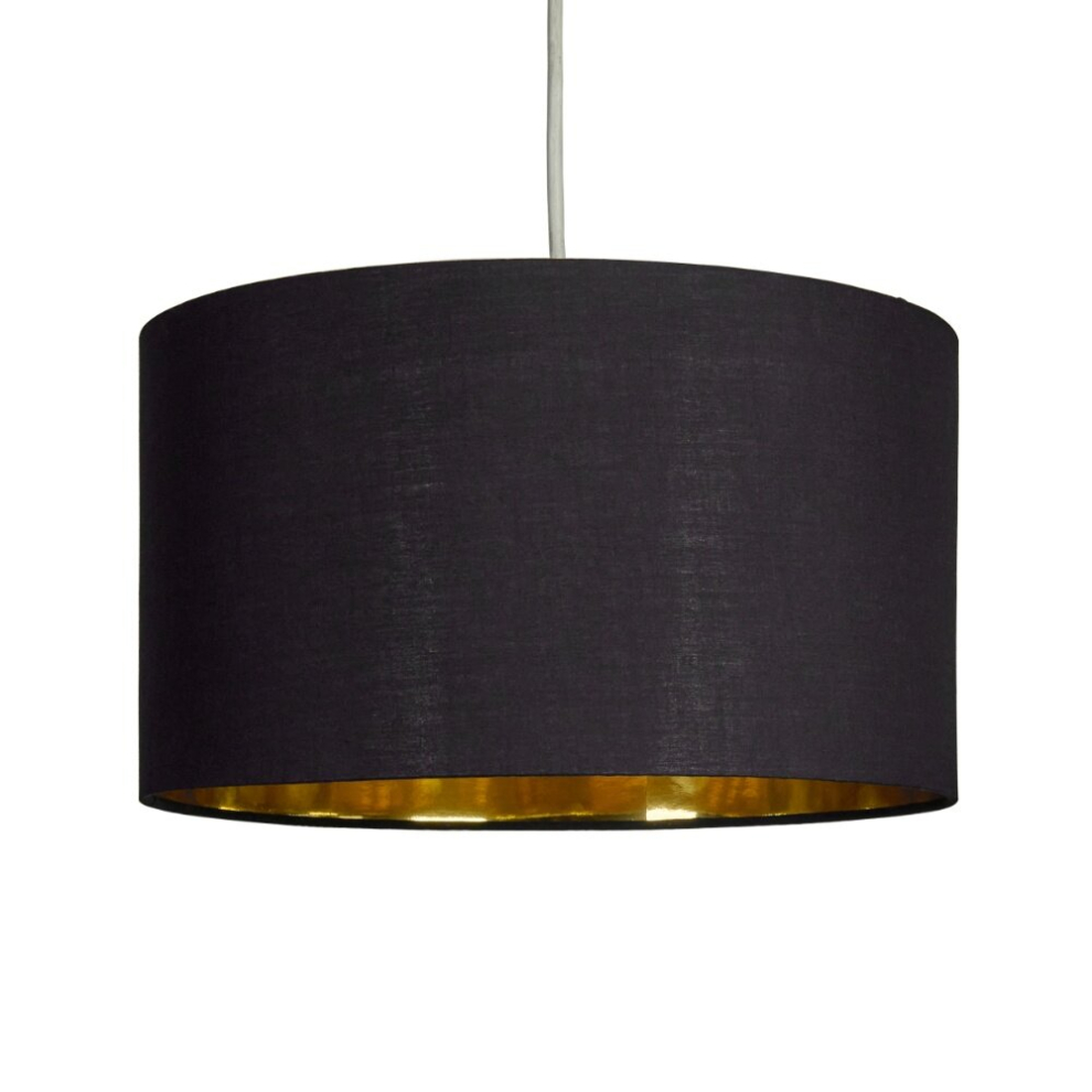 Large Modern Black & Gold Cylinder Ceiling Pendant/Table Lamp Drum Light Shade