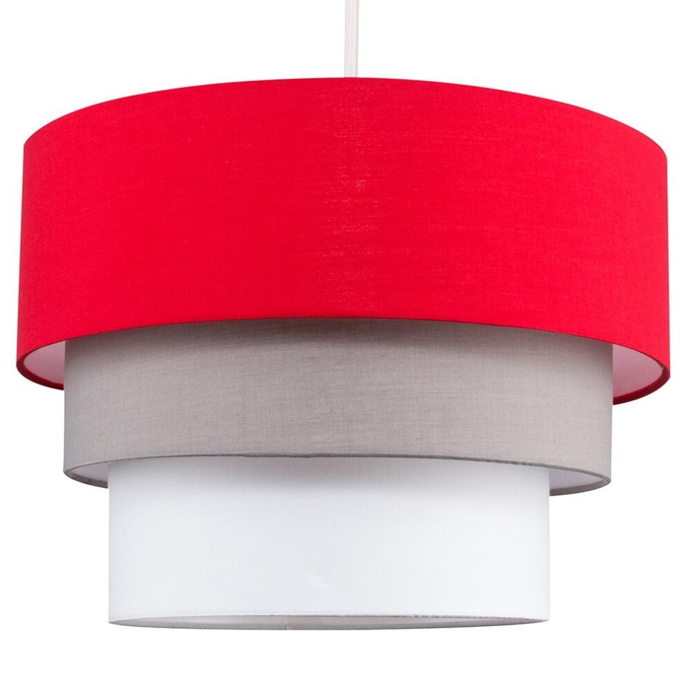 Round Modern 3 Tier Fabric Ceiling Pendant Lamp Light Shade in Red- Complete with a 10w LED Bulb