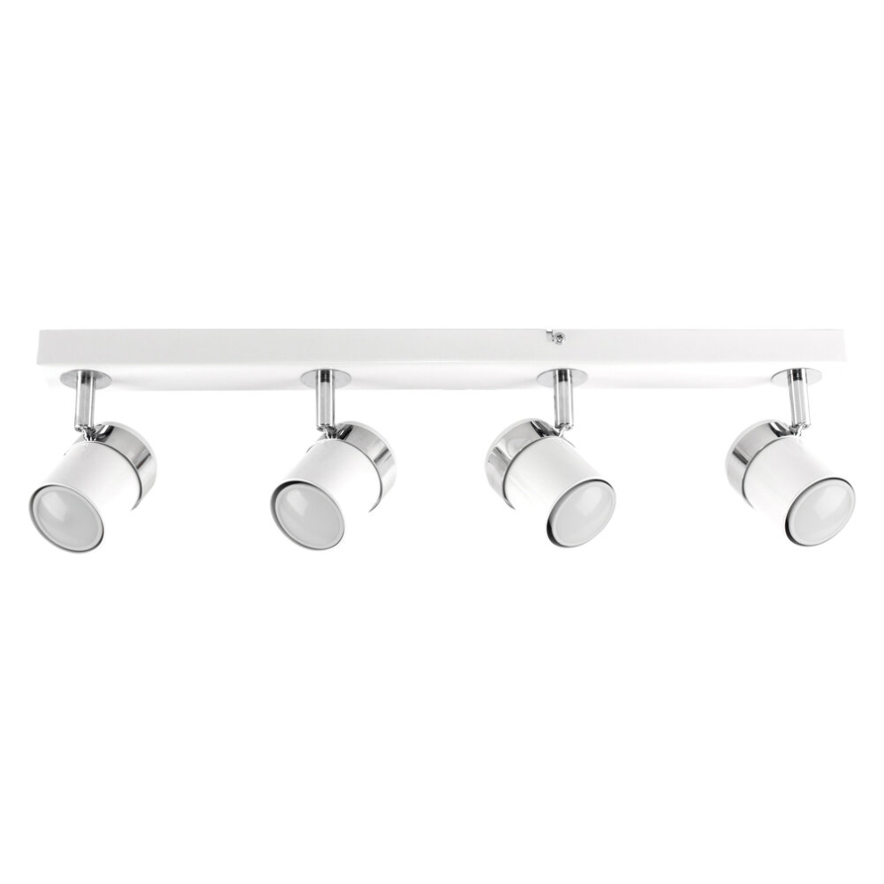 Modern 4 Way Straight Bar Ceiling Spotlight Fitting in a Gloss White Finish - Complete 5w GU10 LED Bulbs [6500K Cool White]