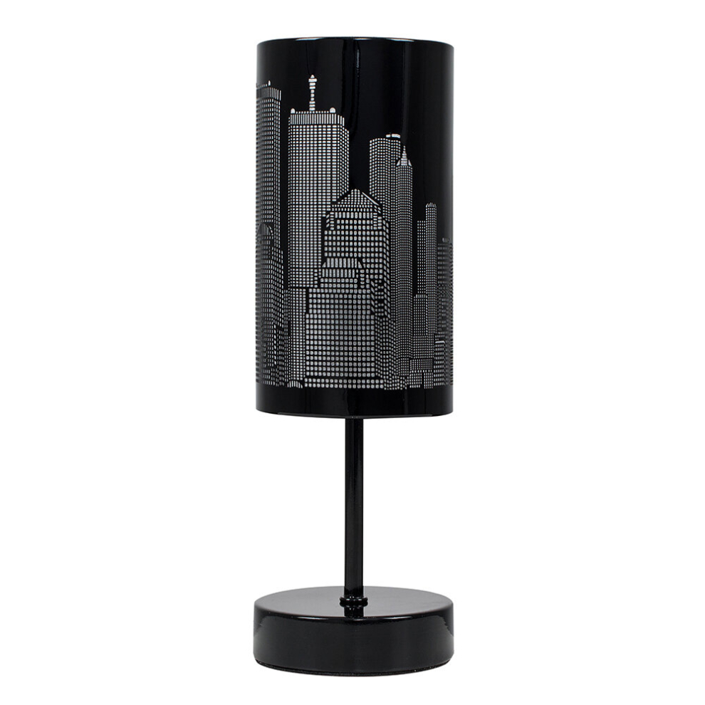 Modern Gloss Black Touch Table Lamp with New York Skyline Shade - Complete with a 5w LED Dimmable Bulb [3000K Warm White]