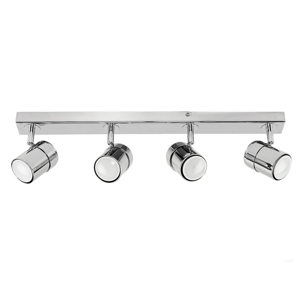 Modern 4 Way Straight Bar Ceiling Spotlight Fitting in a Polished Chrome Finish - Complete 5w GU10 LED Bulbs [6500K Cool White]