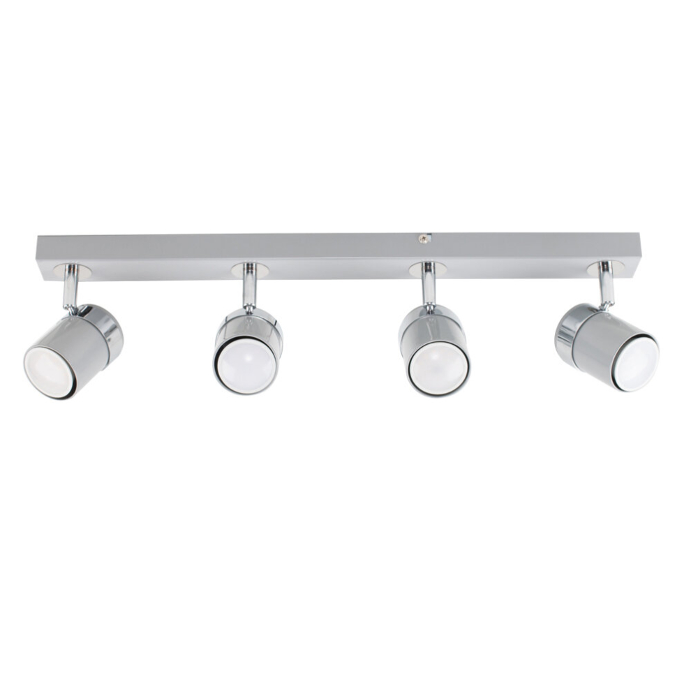 Modern 4 Way Gloss Grey & Silver Chrome Straight Bar Ceiling Spotlight - Complete with 5w LED GU10 Light Bulbs [3000K Warm White]