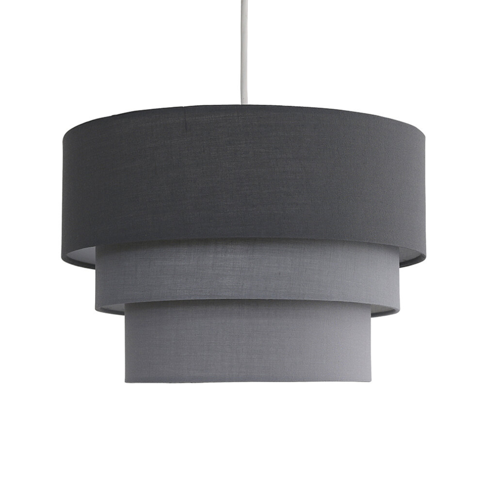 Round Modern 3 Tier Fabric Ceiling Pendant Lamp Light Shade in Grey- Complete with a 10w LED Bulb