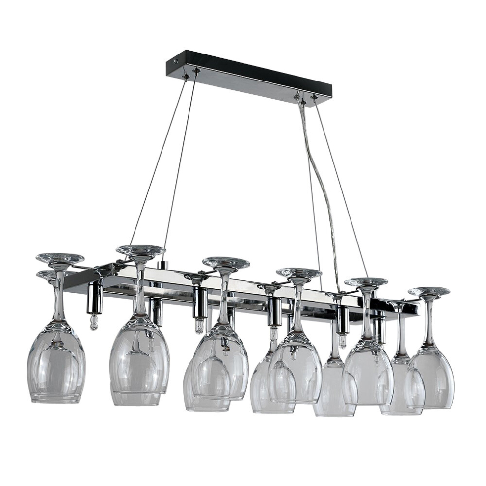 Elegant Designer 8 Way Adjustable Polished Chrome Light with 12 Wine Glass Holders - Complete with 3w LED G9 Bulbs [3000K Warm White]