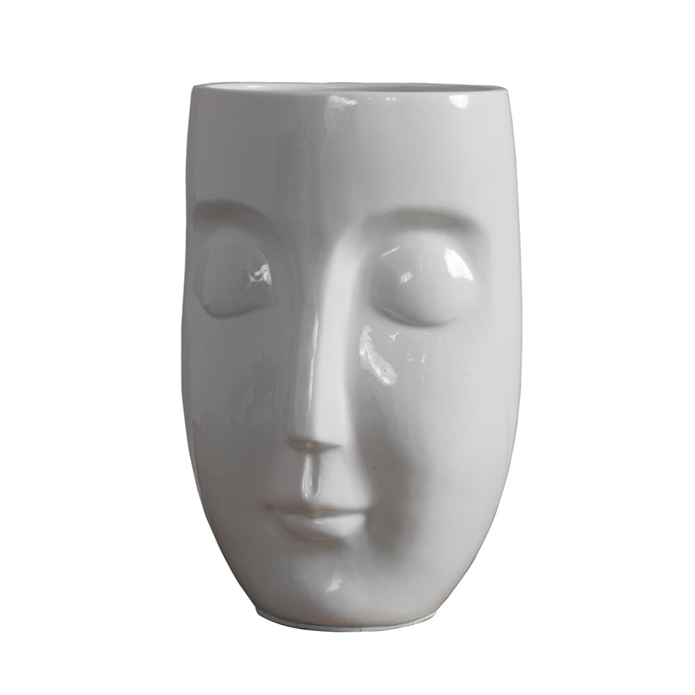 White Bone China Sculpted Face Design Table Lamp - Complete with a 4w LED Bulb [3000K Warm White]