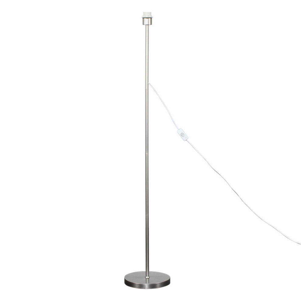 Modern Standard Floor Lamp Base in a Brushed Chrome Metal Finish - Complete with a 15w LED GLS Bulb [6500K Cool White]