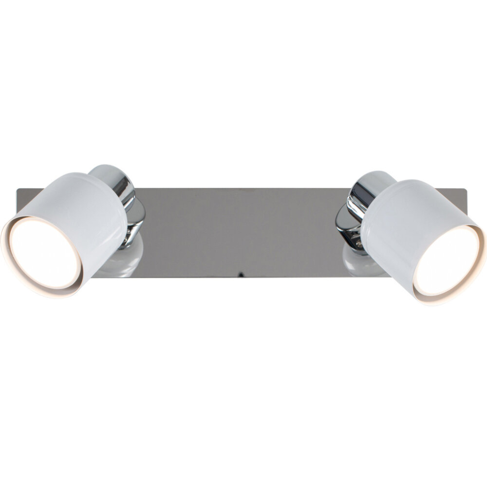 Modern Gloss White & Chrome 2 Way Adjustable Wall Spotlight with Practical Plug, Cable and Switch - Complete 5w GU10 LED Bulbs [3000K Warm White]