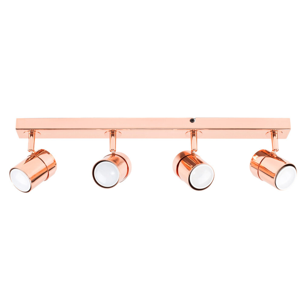 Modern 4 Way Polished Copper Effect Straight Bar Ceiling Spotlight - Complete with 5w LED GU10 Light Bulbs [3000K Warm White]