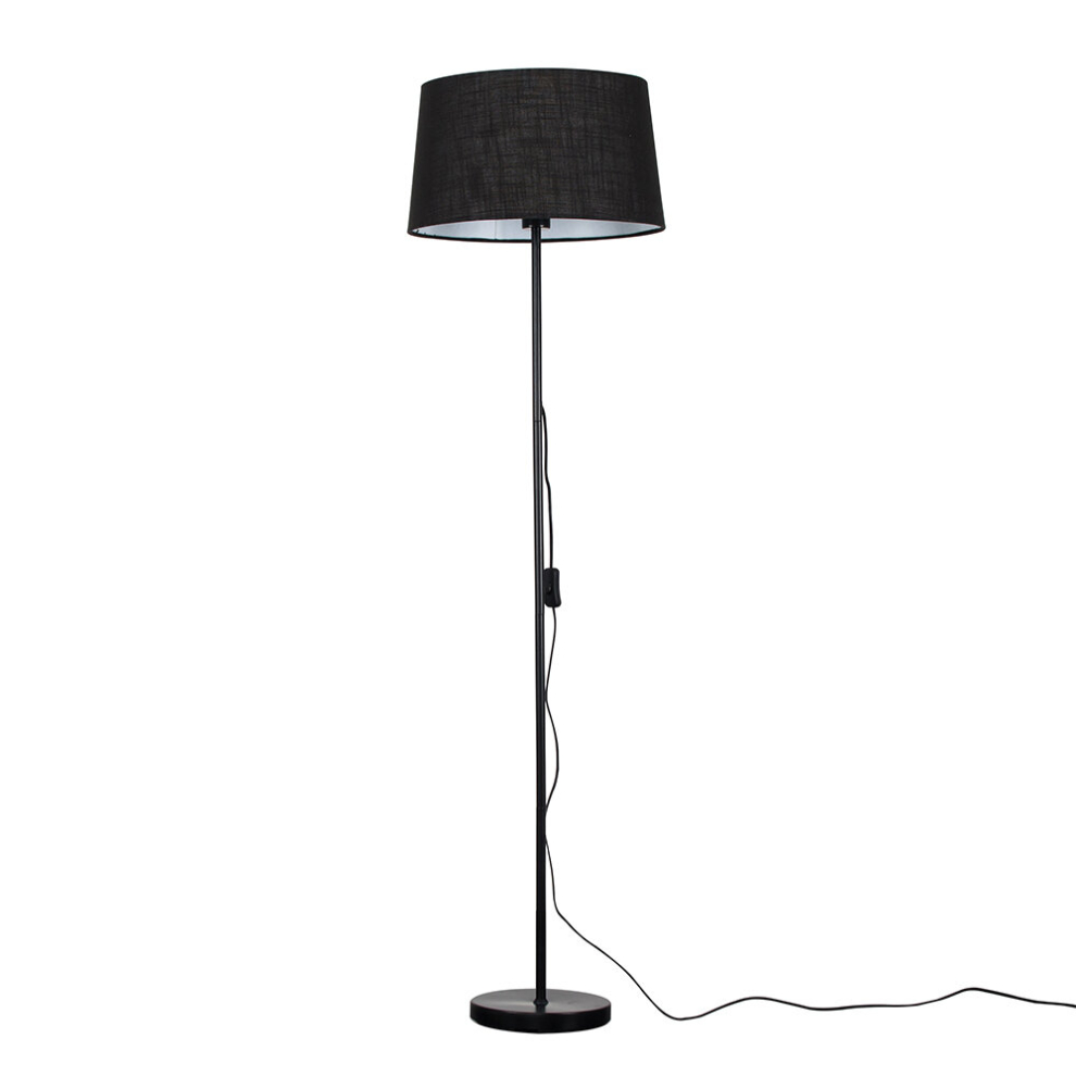 Modern Standard Floor Lamp in a Black Metal Finish with a Black Tapered Shade