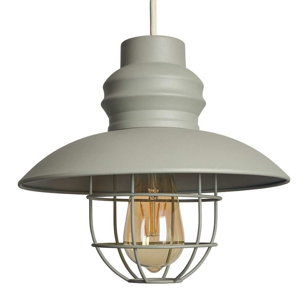 Fisherman's Style Cement/Stone Effect Metal Ceiling Pendant Light Shade - Complete with a 4w LED Bayonet Filament Bulb [2700K Warm White]