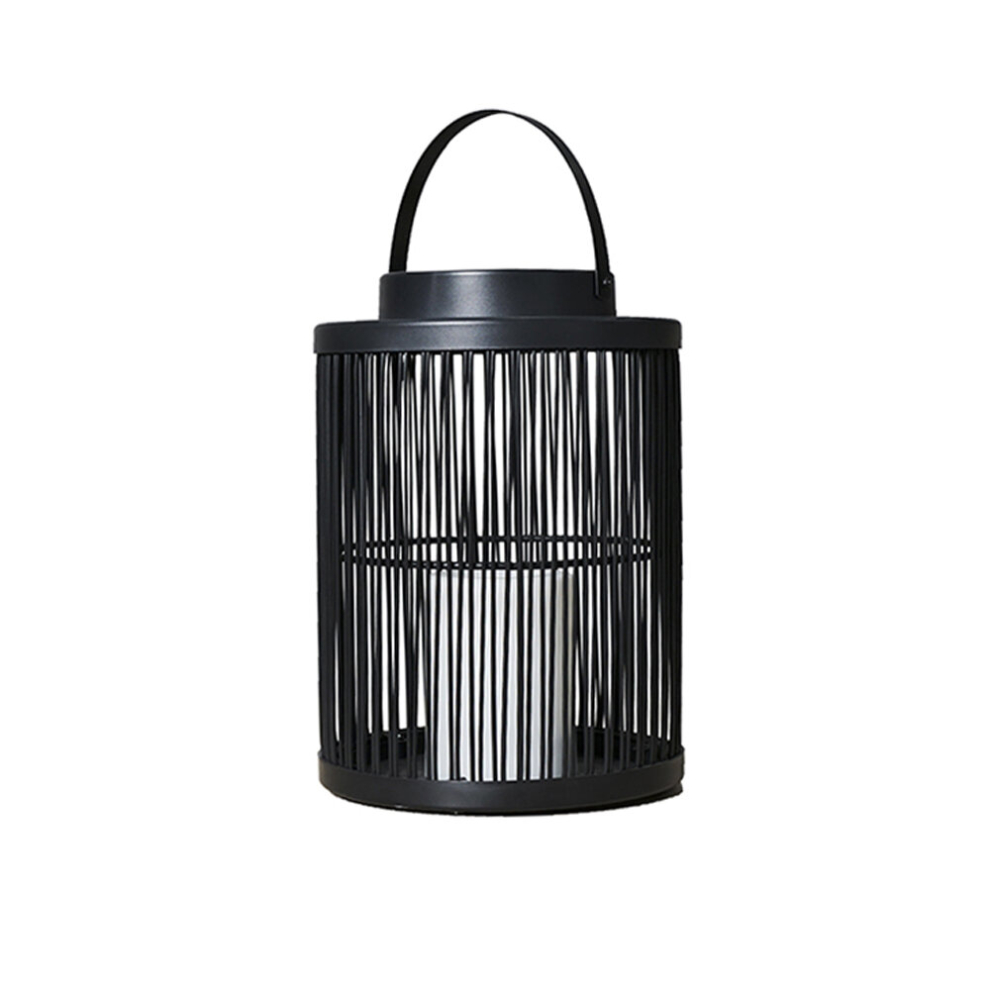 Contemporary Battery Operated Integrated LED Black Cylindrical Wire Basket Lantern Candlelight Lamp  2700K Warm White