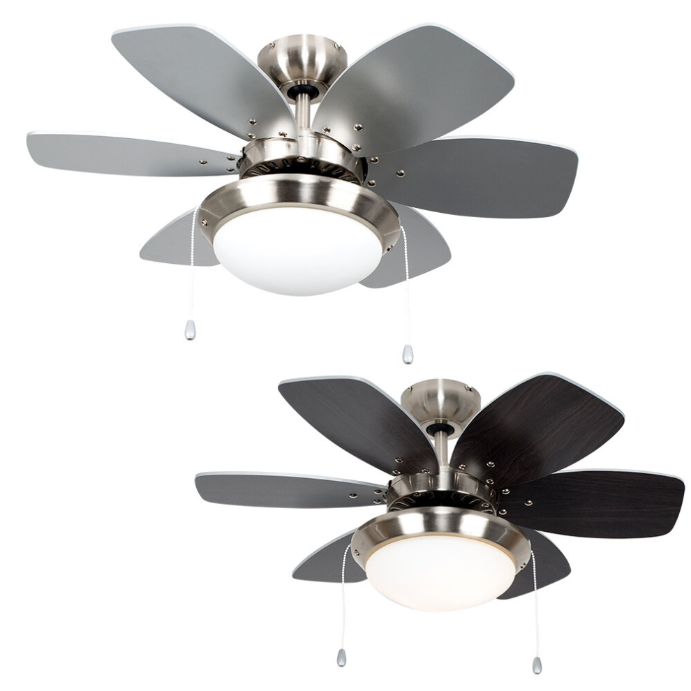 Chrome 30" Modern Ceiling Fan with Light & Reversible Blades