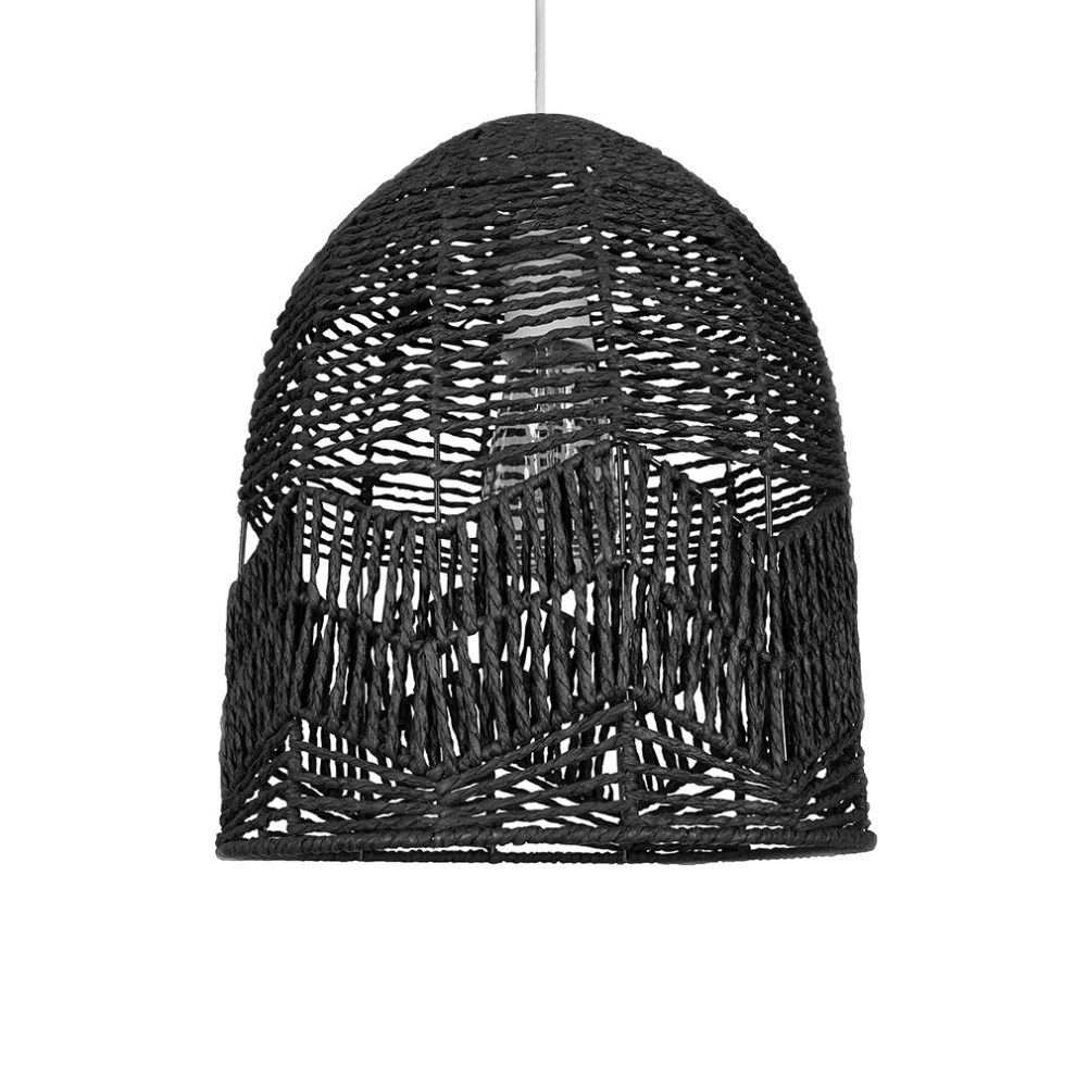 Rustic Black Woven Rope Bird Cage Ceiling Pendant Light Shade - Complete with a 4w LED Filament Bulb [2700K Warm White]