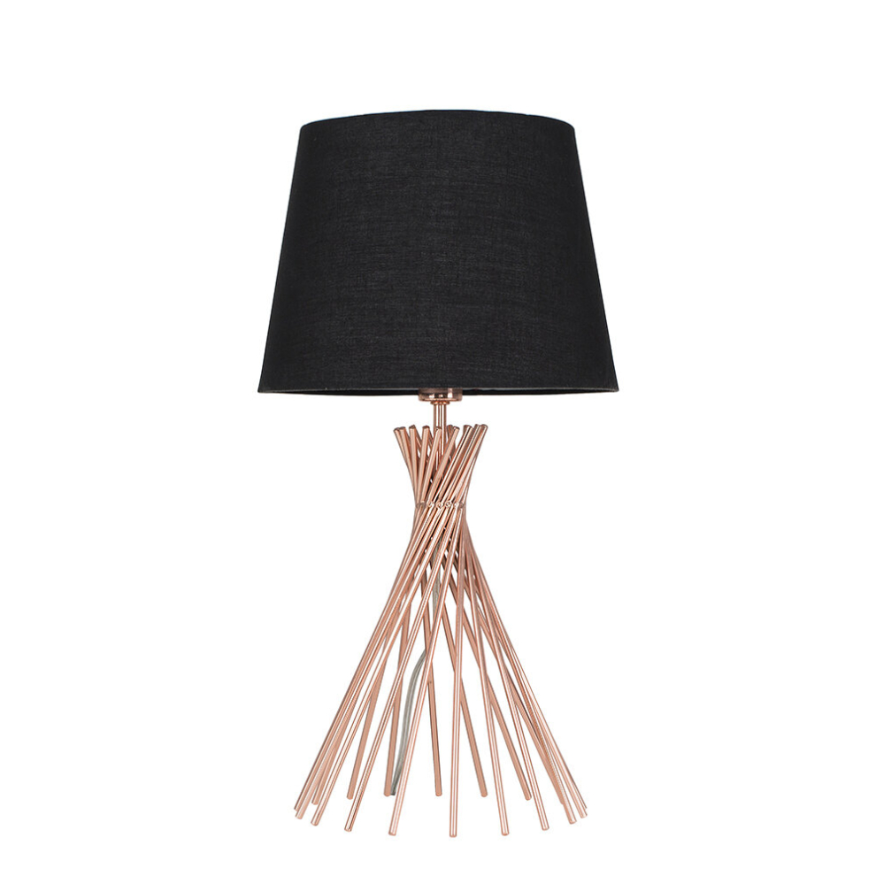 Modern Copper Metal Wire Twist Design Table Lamp with a Black Tapered Light Shade