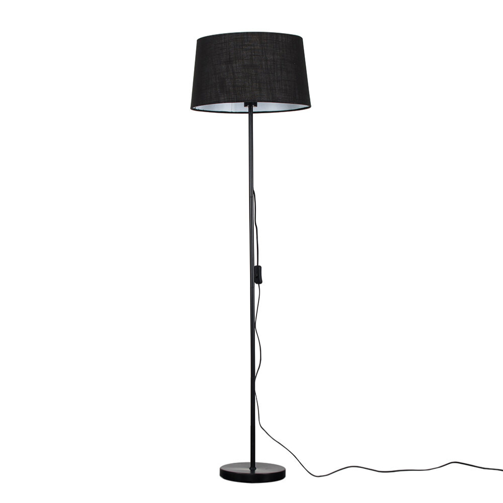 Modern Standard Floor Lamp in a Black Metal Finish with a Black Tapered Shade - Complete with a 6w LED GLS Bulb [3000K Warm White]