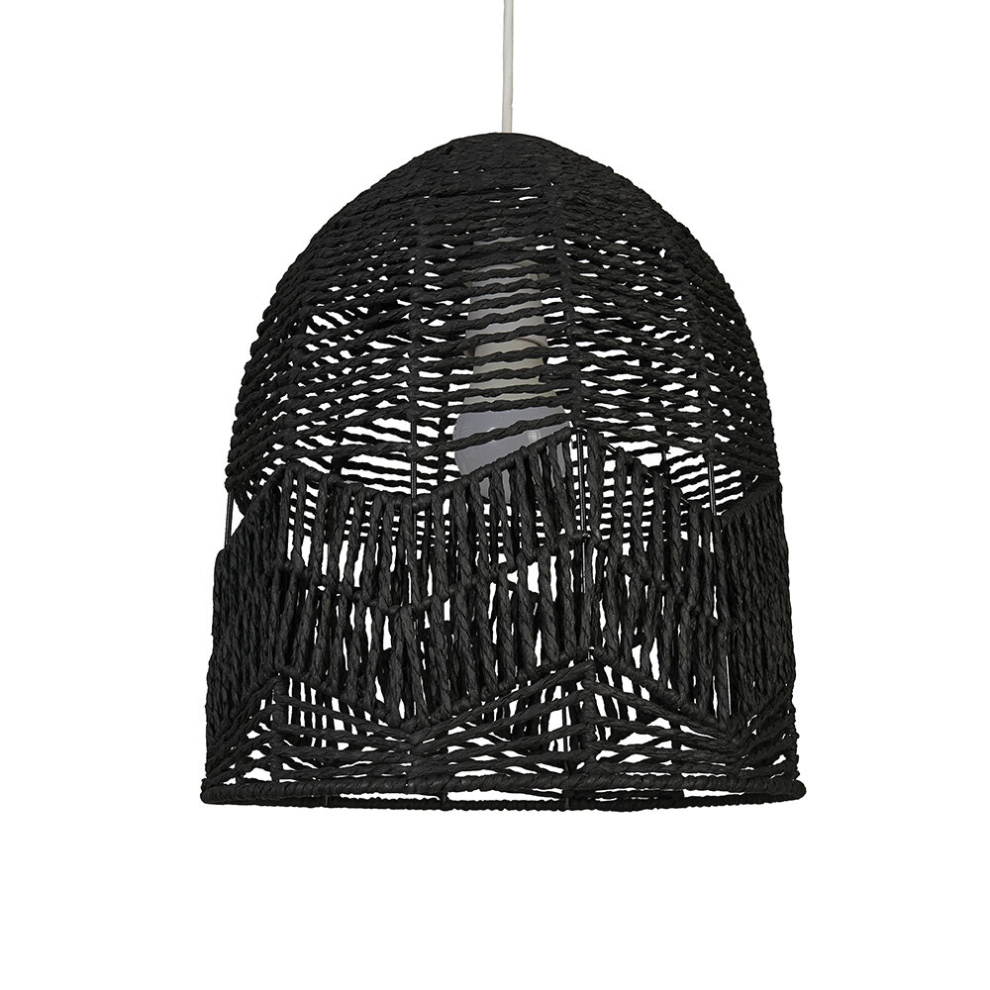 Rustic Black Woven Rope Bird Cage Ceiling Pendant Light Shade - Complete with a 10w LED Bulb [3000K Warm White]