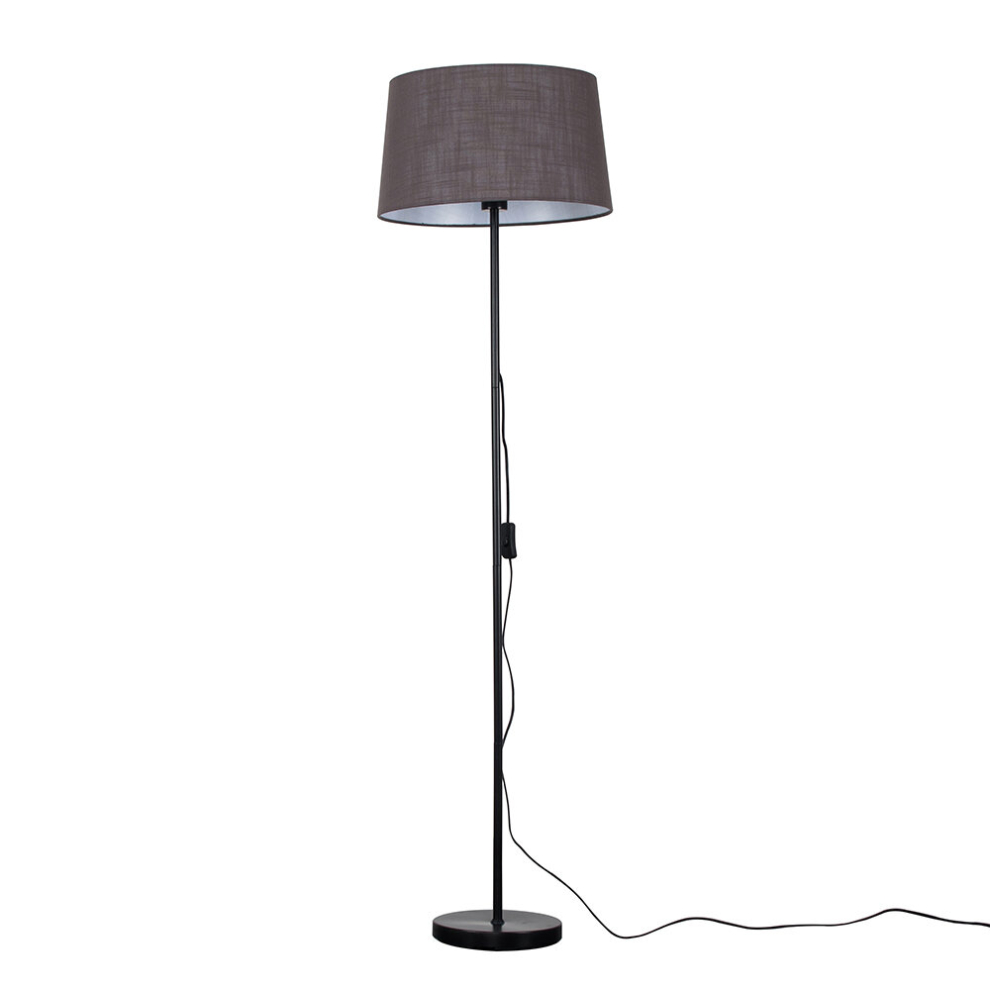Modern Standard Floor Lamp in a Black Metal Finish with a Faux Linen Dark Grey Tapered Shade