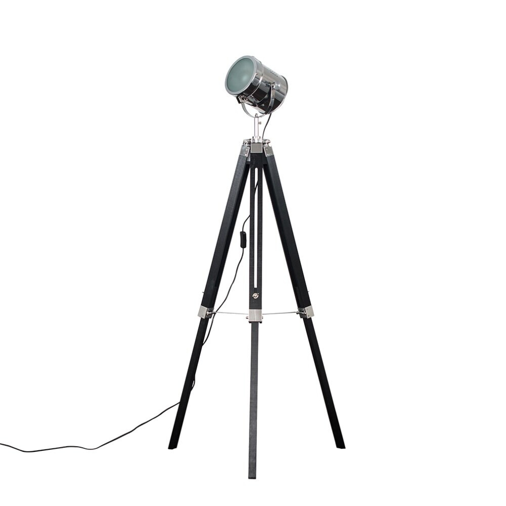 Modern Matt Black & Chrome Industrial Photography/Film Studio Style Adjustable Spotlight Tripod Floor Lamp