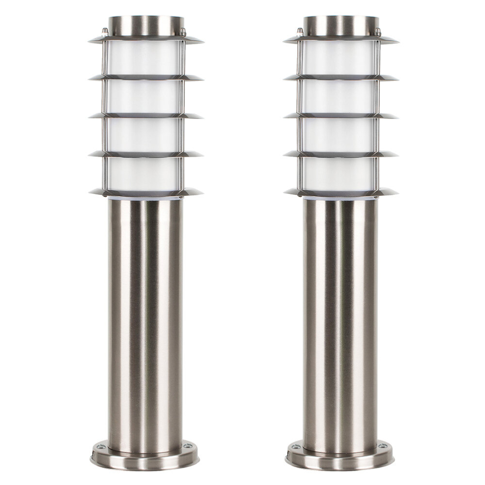 Pair of Modern Outdoor Stainless Steel Bollard Lantern Light Post - 450mm