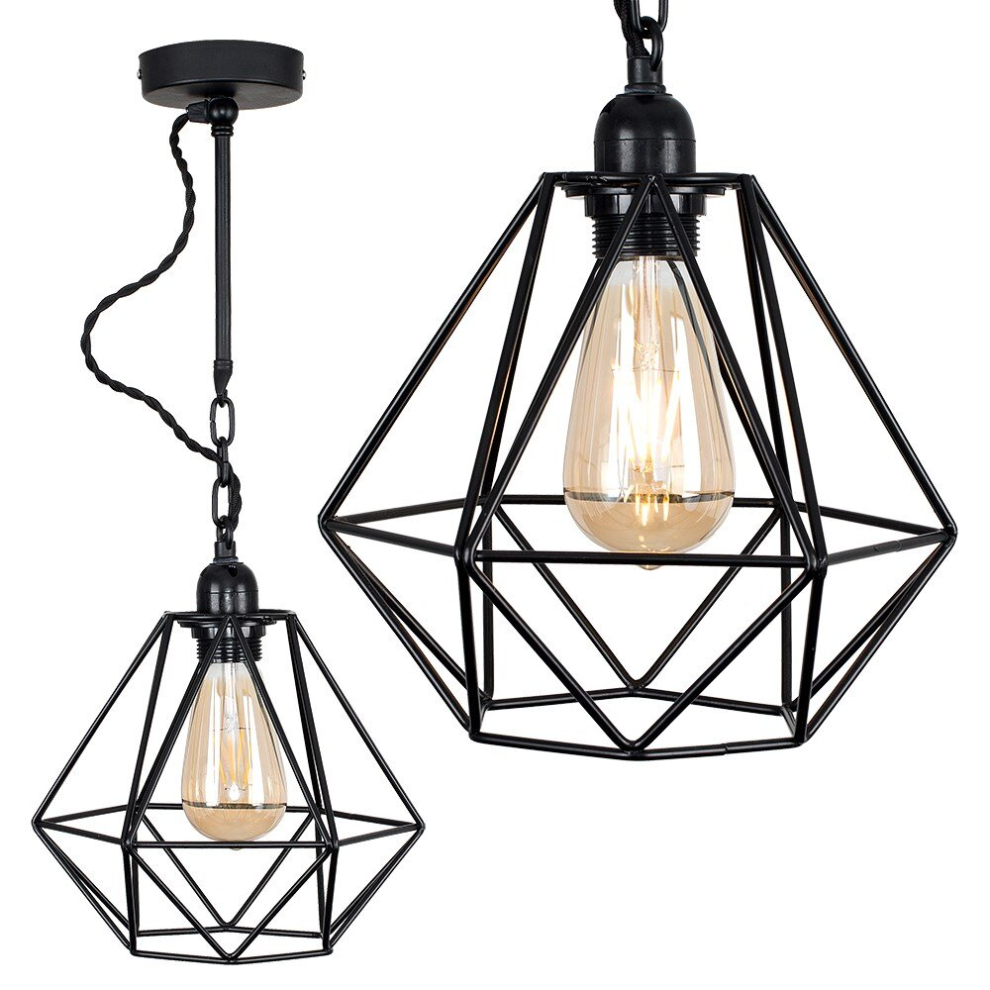 Industrial Black Wall/Ceiling Light Fitting Black Metal Cage Shade