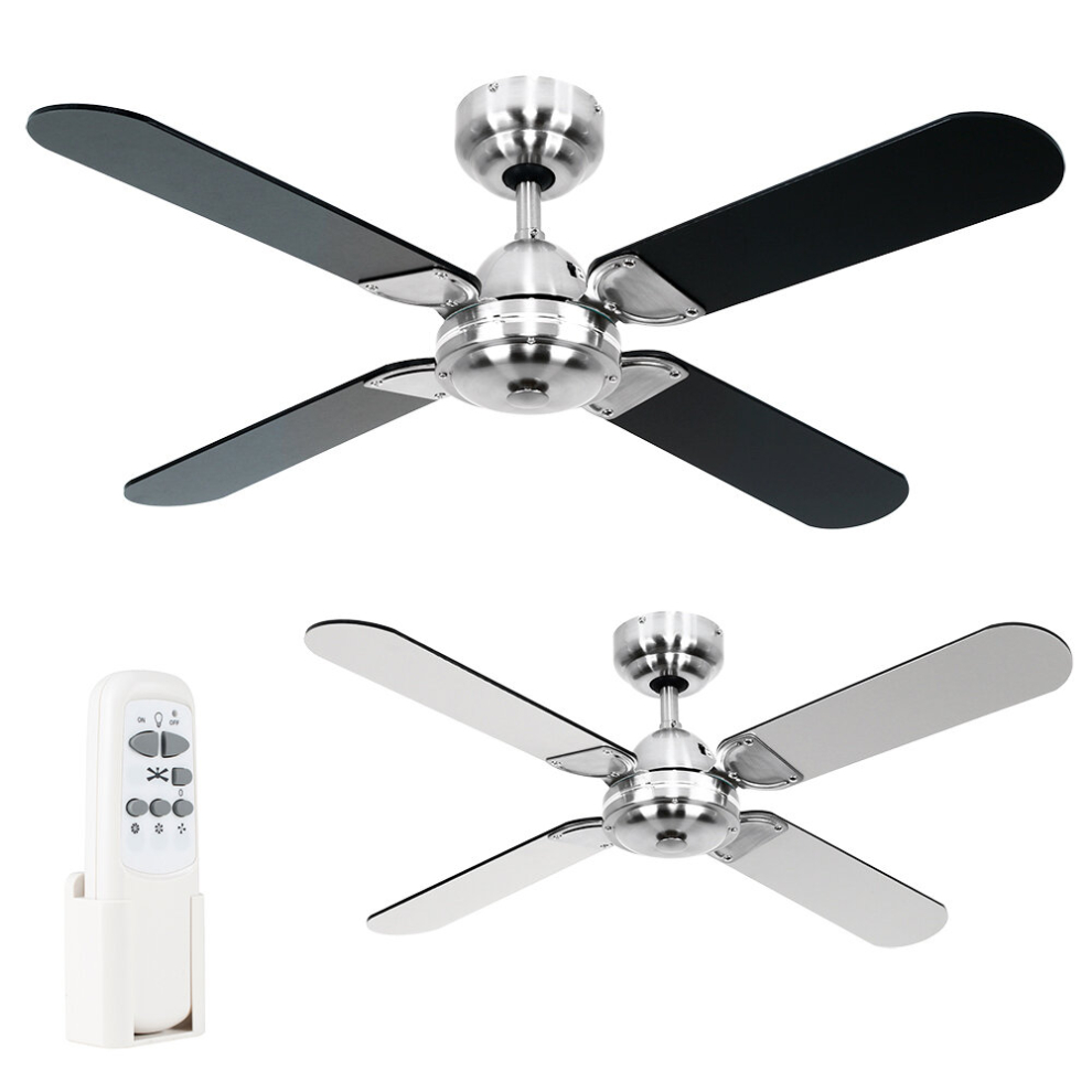 42" Brushed Chrome Propeller Ceiling Fan with Black Blades & Remote