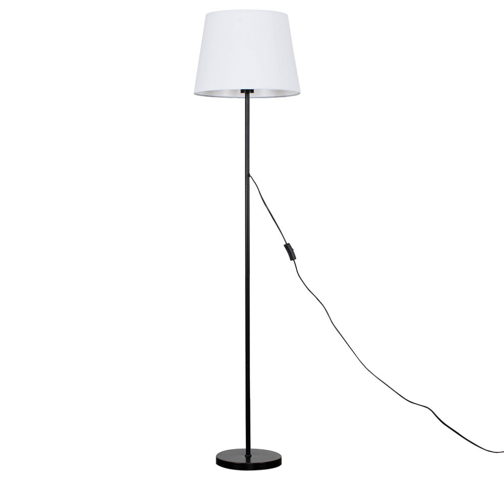 Modern Standard Floor Lamp in a Black Metal Finish with a Large White Tapered Light Shade