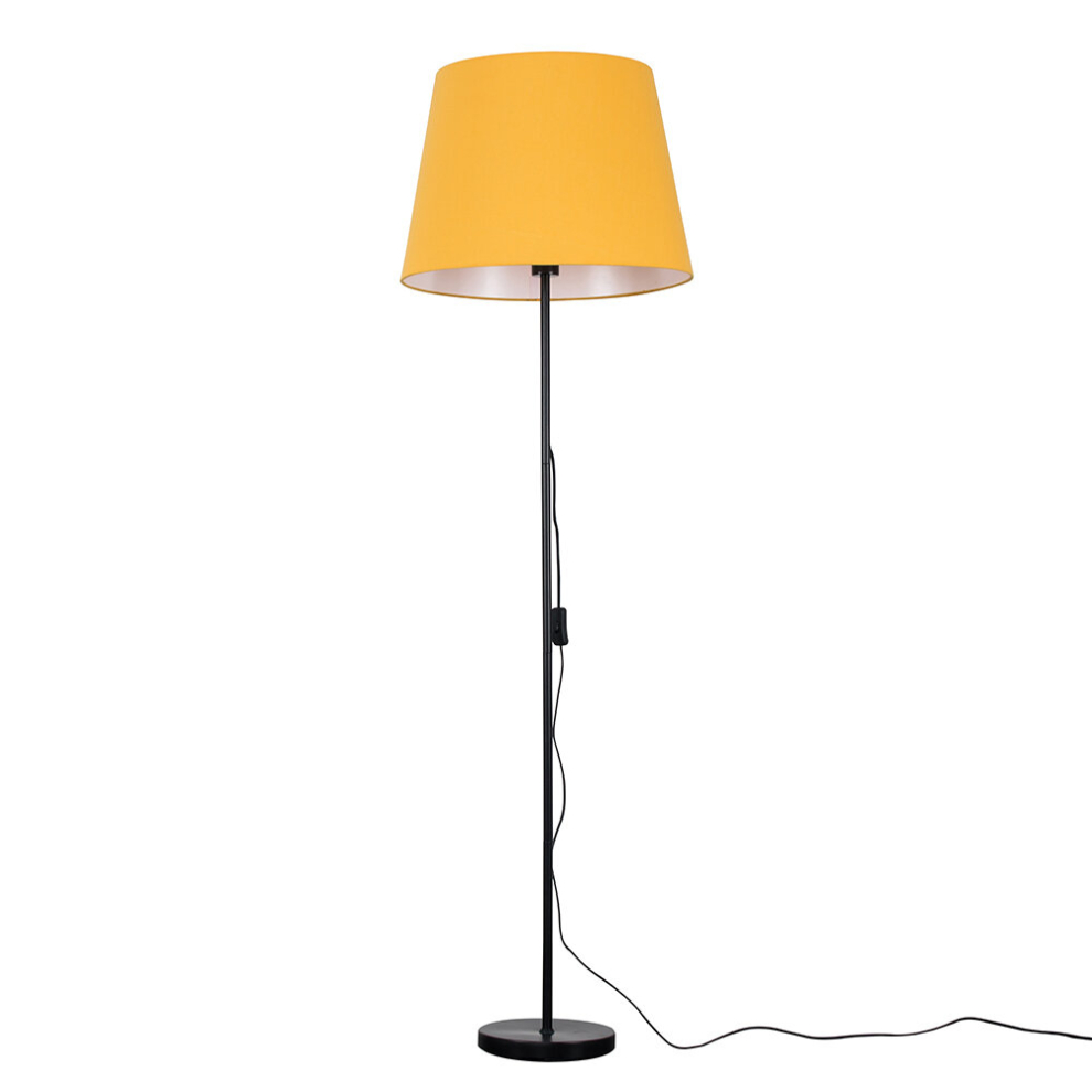 Modern Standard Floor Lamp in a Black Metal Finish with an Extra Large Mustard Tapered Light Shade - With a 6w LED GLS Bulb [3000K Warm White]