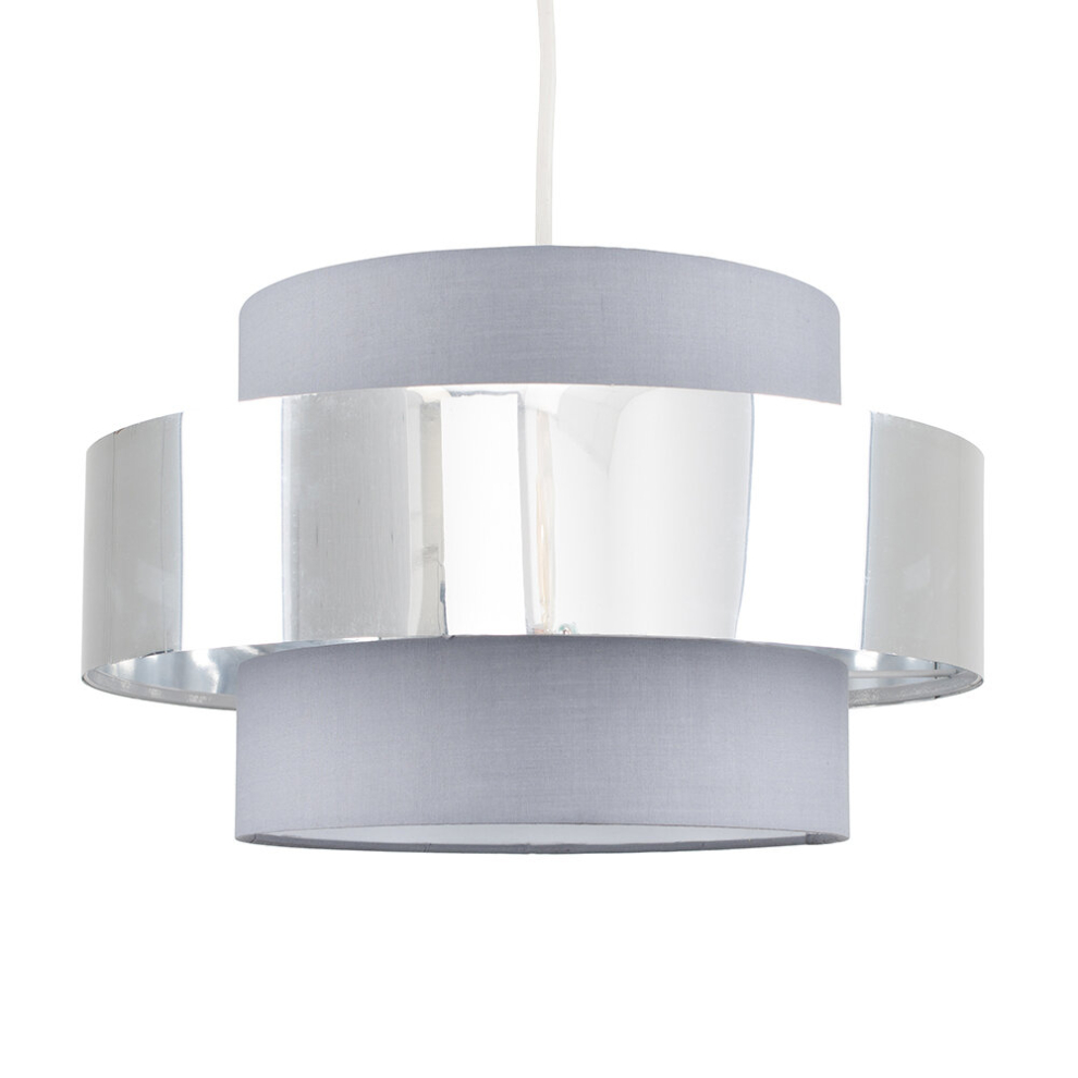 Modern Cylinder Ceiling Pendant Light Shade in a Grey & Chrome Effect Finish - Complete with a 6w LED GLS Bulb [3000K Warm White]