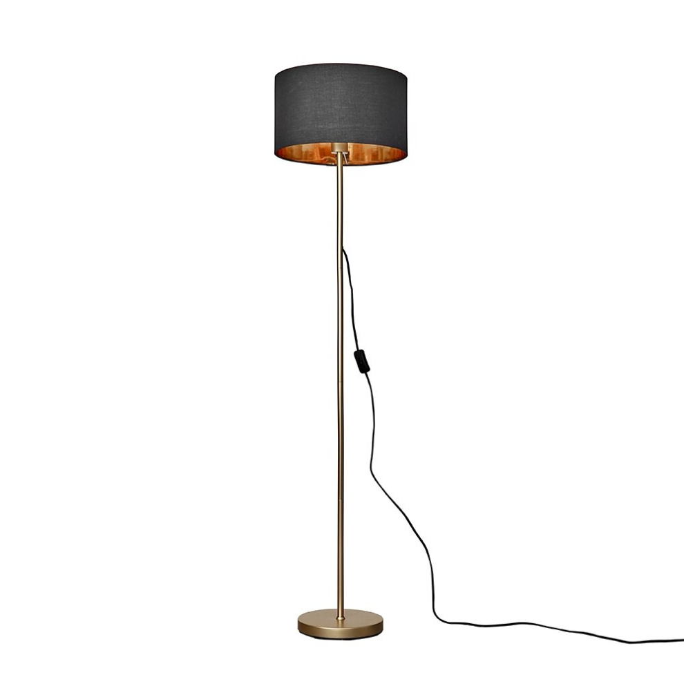 Modern Standard Floor Lamp in a Gold Metal Finish with a Black/Gold Drum Shade