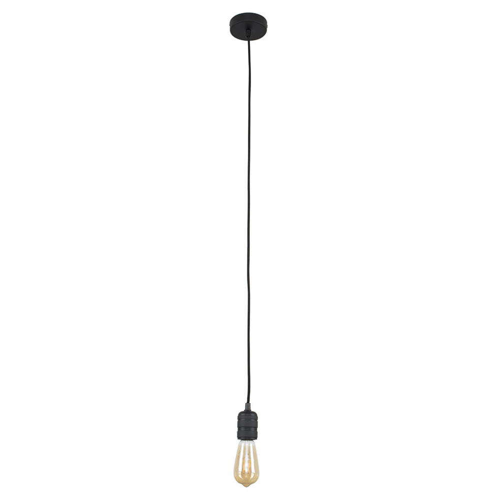 Modern Matt Black Ceiling Rose & Flex Lampholder Fitting - Complete with a 4w LED Filament Light Bulb [2700K Warm White]