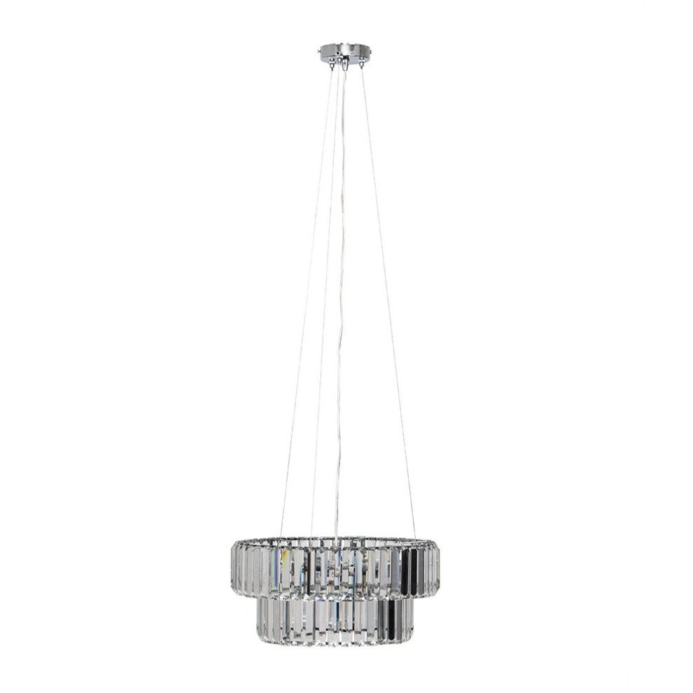 Elegant 5 Way Tiered Chrome and Clear Crystal Ceiling Light Pendant Fitting - Complete with 3w LED G9 Bulbs [3000K Warm White]