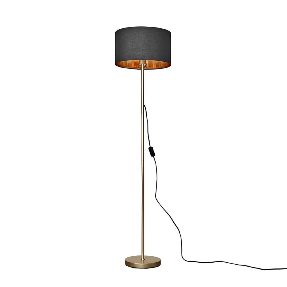 Modern Standard Floor Lamp in a Gold Metal Finish with a Black/Gold Drum Shade - Complete with a 6w LED GLS Bulb [3000K Warm White]