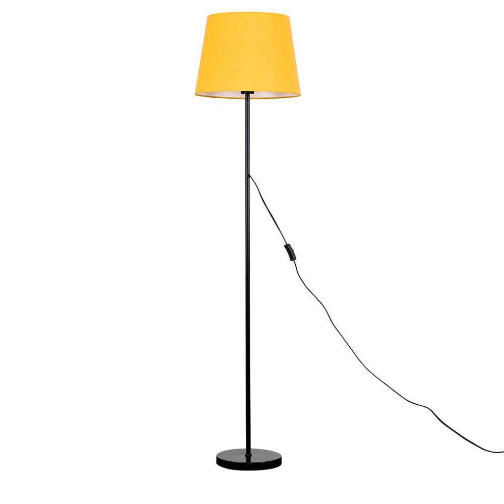 Modern Standard Floor Lamp in a Black Metal Finish with a Large Mustard Tapered Light Shade