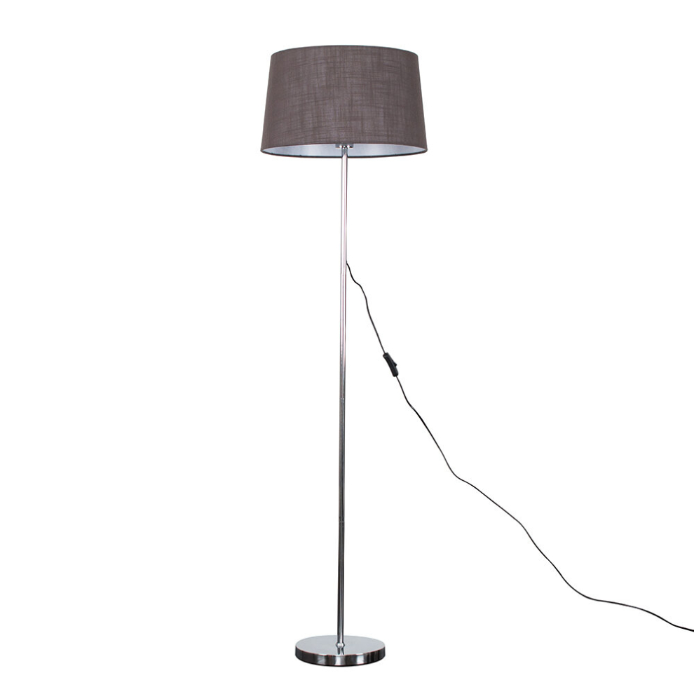 Modern Standard Floor Lamp in a Polished Chrome Finish with a Dark Grey Tapered Shade - Complete with a 6w LED Bulb [3000K Warm White]