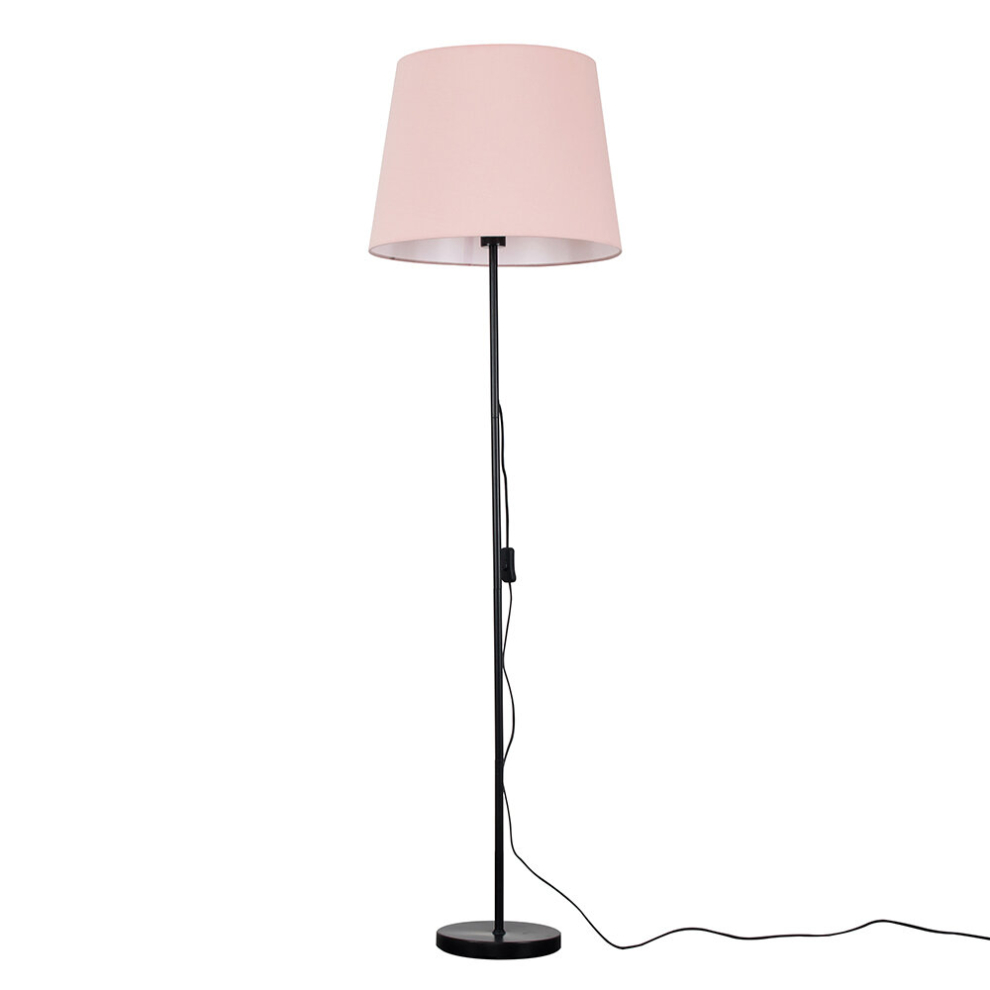 Modern Standard Floor Lamp in a Black Metal Finish with an Extra Large Pink Tapered Light Shade - Complete with a 6w LED GLS Bulb [3000K Warm White]