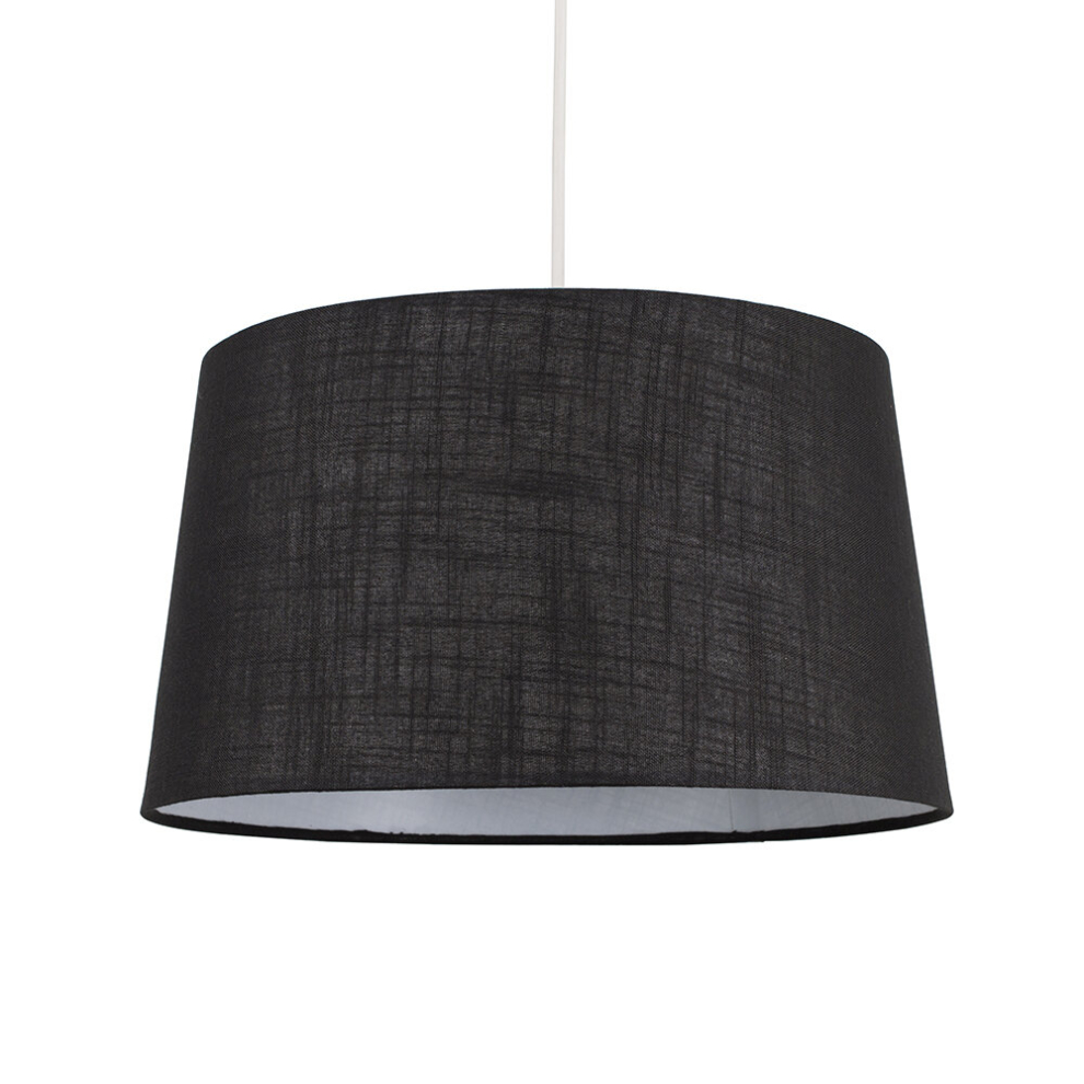 Modern Tapered Black Faux Linen Ceiling Pendant/Table Lamp Light Shade - Complete with a 10w LED GLS Bulb [3000K Warm White]