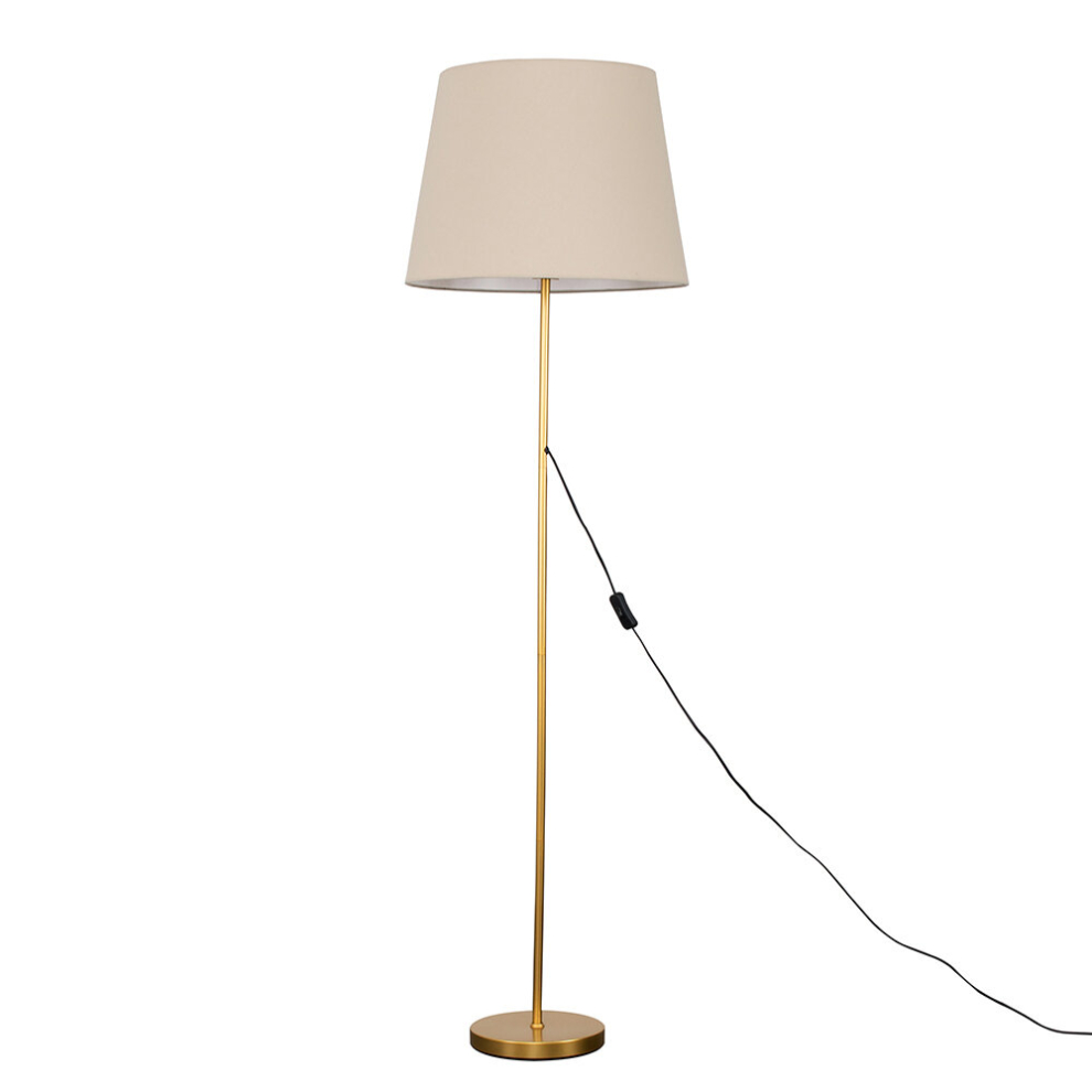 Modern Gold Metal Standard Floor Lamp with a Beige Tapered Shade - Complete with a 6w LED Bulb [3000K Warm White]