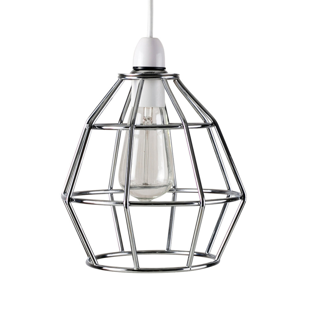 Contemporary Polished Chrome Metal Basket Cage Designer Style Pendant Ceiling Light Shade